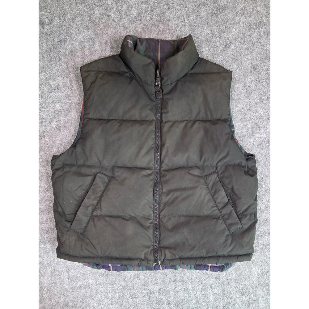 Eddie Bauer Puffer Vest Mens XL Black Plaid Reversible Quilted Full Zip Gilet